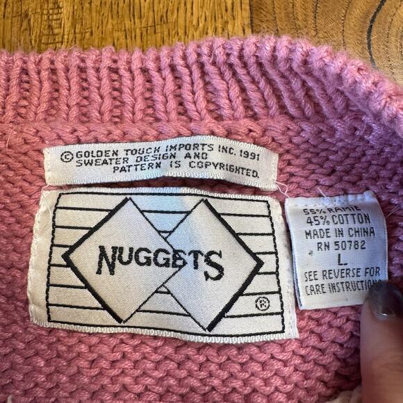 VTG Nuggets Hand Knit Sweater Floral Butterfly Crewneck Grandma Cottagecore Sz L - Picture 2 of 6
